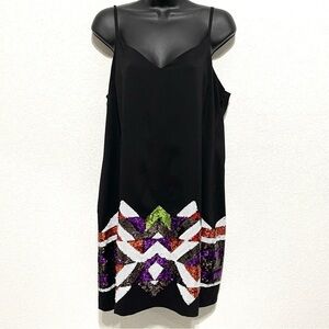 BeBe Woman Black Sequin Embellished Shift Dress Robe Tube Size L